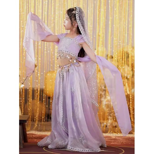 Children girls chinese folk Dunhuang Flying fairy ribbon dance dresses Western Regions exotic ethnic minority bollywood belly dance costumes for kids